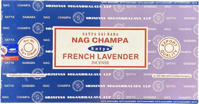 Satya Sai Baba Nag Champa & French Lavender Incense - wierook stokjes - box met 12 doosjes - Combo Series