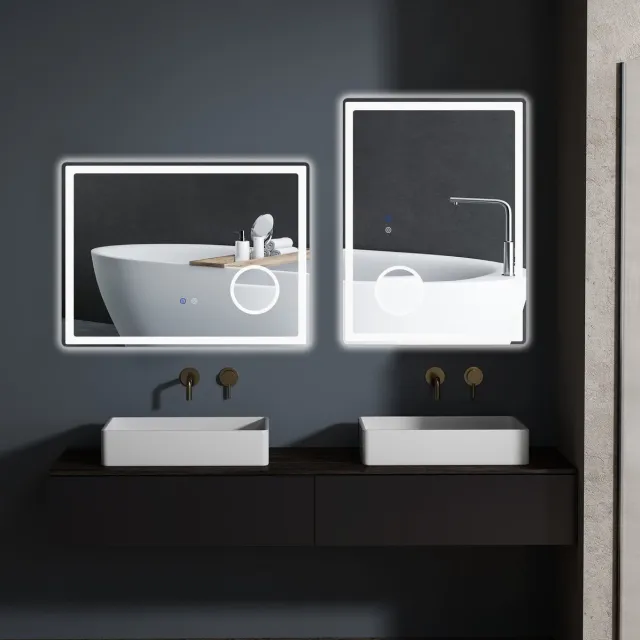 STILVORA Spiegel LED 80 X 60 Cm Met 3X Vergroting En Touchfunctie Glas Wit Wandspiegel Voor Badkamer Met Drie Lichtkleuren En Antibeschlag