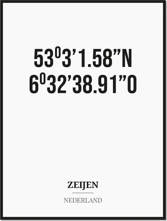 Studio216 Poster/kaart ZEIJEN met coördinaten zwart, wit