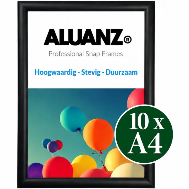 Aluanz 10 stuks A4 Kliklijst Zwart - Aluminium - Wissellijst - Posterlijst - Fotolijst - Inclusief Beschermfolie
