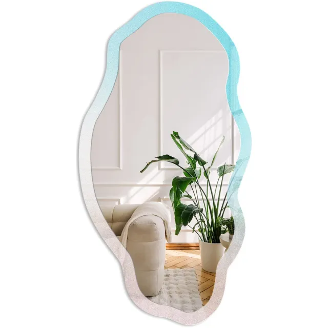 Coloray Pastelkleurige Overgang Spiegel - Blauw Rechthoekige Spiegel Met Modern Design - Organische Spiegel - Slaapkamer, Kantoor, Woonkamer - Boho - 45x90 cm - Totale afmeting 52x97 cm Pastelkleurverloop, Blauw
