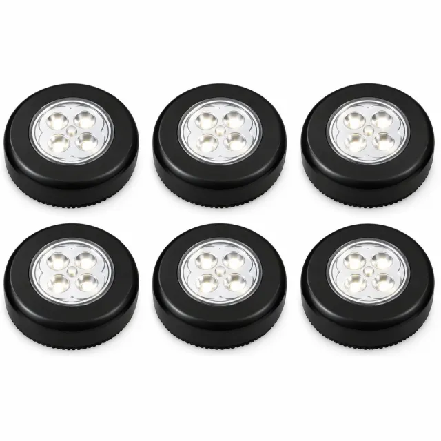 LIMIGY Luxe Zwarte Zelfklevende LED Druklampen Set - 6 Stuks | Werkt Zonder Stopcontact | LED per Mini Spot Lamp | Push Light | Druk Lamp | Licht voor Voorraadkasten | Tenten | Auto's en Boten