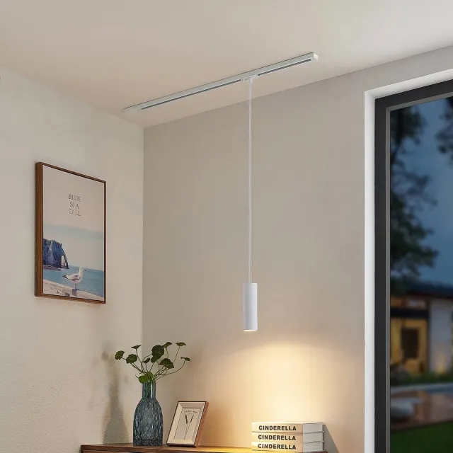 Lindby 1-fase railverlichting - 1licht - Metaal, textiel - H: 20 cm - GU10 - wit