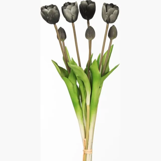Goods by Goedegebuure Real Touch Tulips Dubble Bundle - Black - Real Touch Tulpen - zwarte tulpen- Tulpen - Kunstbloemen - Kunst Tulpen - Kunst Boeket - Tulp - 44 CM - Zijden Bloemen - Latex Bloem - Bruiloft - Voorjaar - Lente