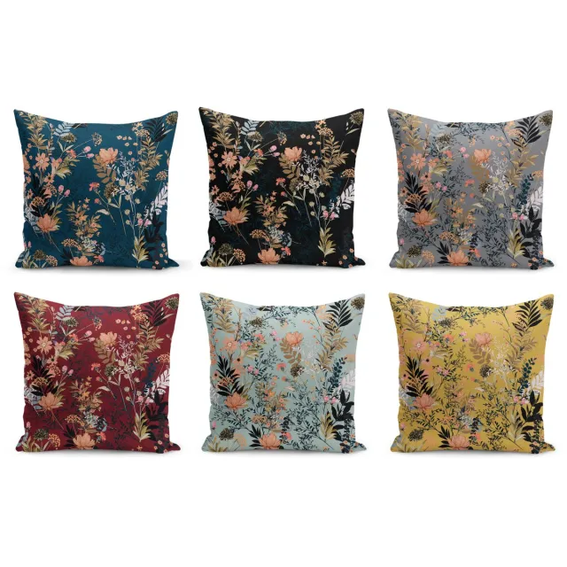 De Groen Home Velvet Kussenhoes set van 6 stuks - 50x50 cm - Bloemen - Kussensloop - Aan beide zijdig bedrukt Divers