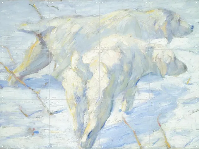 IXXI Siberian Dogs in the Snow 1909, Franz Marc & Bridgeman Images - 80 x 60 cm - Grote wanddecoratie en posters - Klassiek, Olieverf, Impressionisme Wit / Lichte tinten