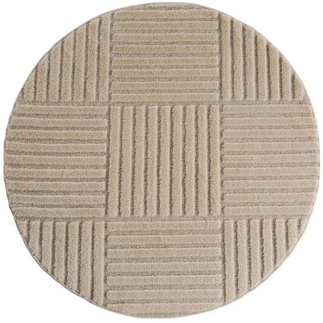 Dutch XXL Rond Japandi Vloerkleed | Tapijt | Art | Blokken | Beige | 120x120 cm