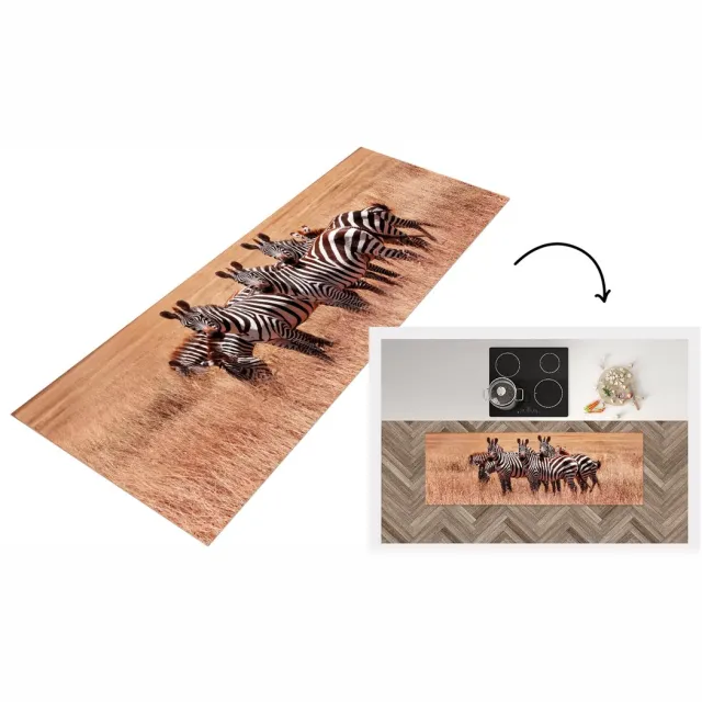 KitchenYeah Keukenloper - Loper keuken - Zebras in de natuur - Keukenloper vinyl Multicolor