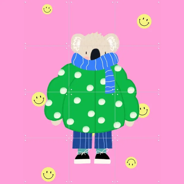 IXXI Koala, Stadse Spruiten | door Miek illustreert - 60 x 80 cm - Grote wanddecoratie en posters - Cartoonesk, Kleurrijk, Speels, Illustraties Groen / Roze