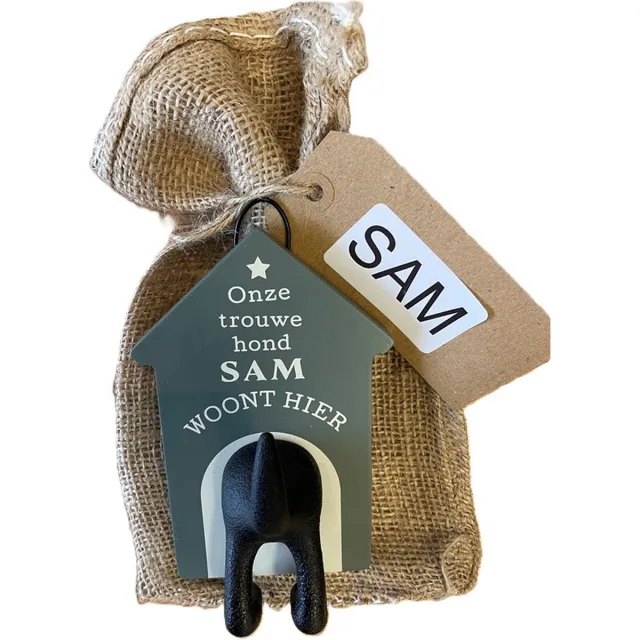 History& Heraldry Ltd Hondenriemhouder-Sam-in leuk kado verpakking-15cmx10cm-woonaccessoires-hondengarderobe-kapstok voor honden-kado idee voor hondenbezitters-haak voor hondenriem grijs