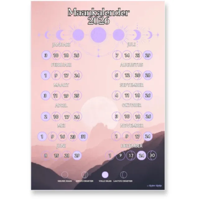 Ruben Robijn Maankalender poster A4 - 2026 Paars / goud