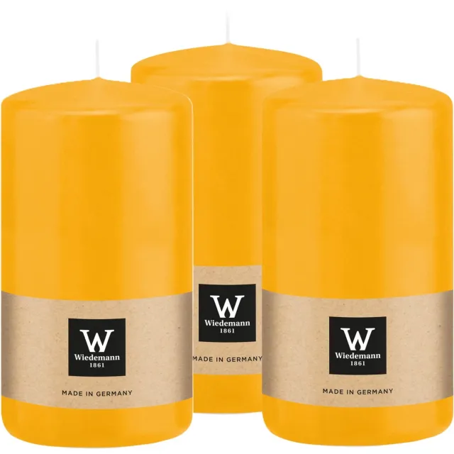 Wiedemann Cilinderkaars/stompkaars - 3x - geel - 12 x 6 cm - 33 branduren - zuilkaarsen
