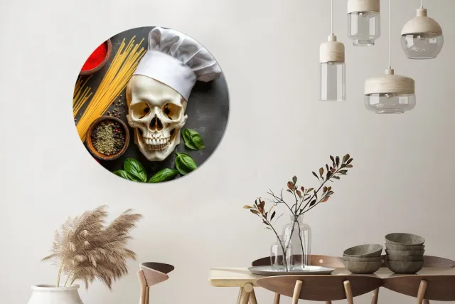 WallCircle Wandcirkel - Muurcirkel - Skelet - Kruiden - Eten - Schedel - Kok - Aluminium - Dibond - 90x90 cm - Binnen en Buiten