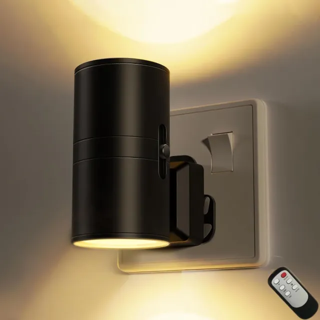 Huttutu LED nachtlampje plug-in – Lamp met Schemersensor – Automatische Nachtlamp van Schemer tot Dageraad – Dimbare Lamp in 3 Kleuren voor Slaapkamer & Gang – met Afstandsbediening – 1 stuk Zwart