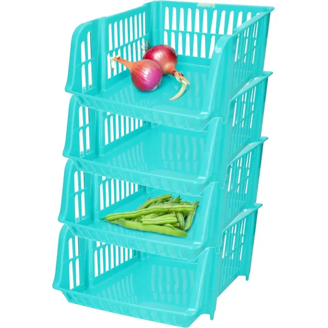 PLASTICFORTE Stapelbare opbergmand - 4x - Blauw - 20L - kunststof - 43 x 32 x 16 cm