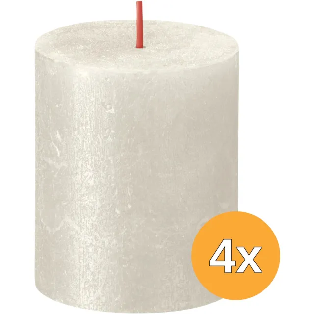 Bolsius Stompkaarsen Shimmer 4 st rustiek 80x68 mm ivoorkleurig
