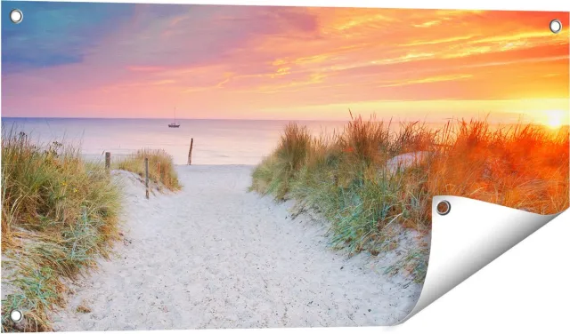 Gards Tuinposter Strand en Duinen bij Zonsondergang - 80x40 cm - Tuindoek - Tuindecoratie - Wanddecoratie buiten - Tuinschilderij Multikleur
