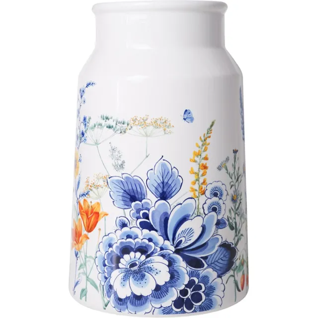 Heinen Delfts Blauw Melkbusvaas Wildbloemen Bloemenveld - Keramiek - 30 cm Multicolor
