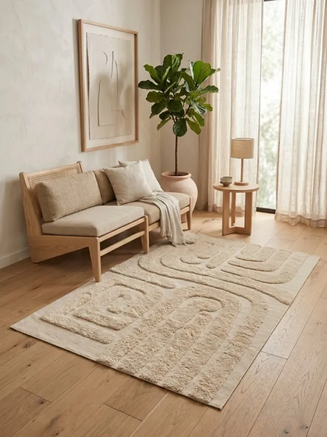 !MERKL0OS Ardful - Japandi Vloerkleed - Beige Getuft Tapijt - Organische Vormen - Relief Structuur - Duurzaam & Zacht - Scandinavisch Design