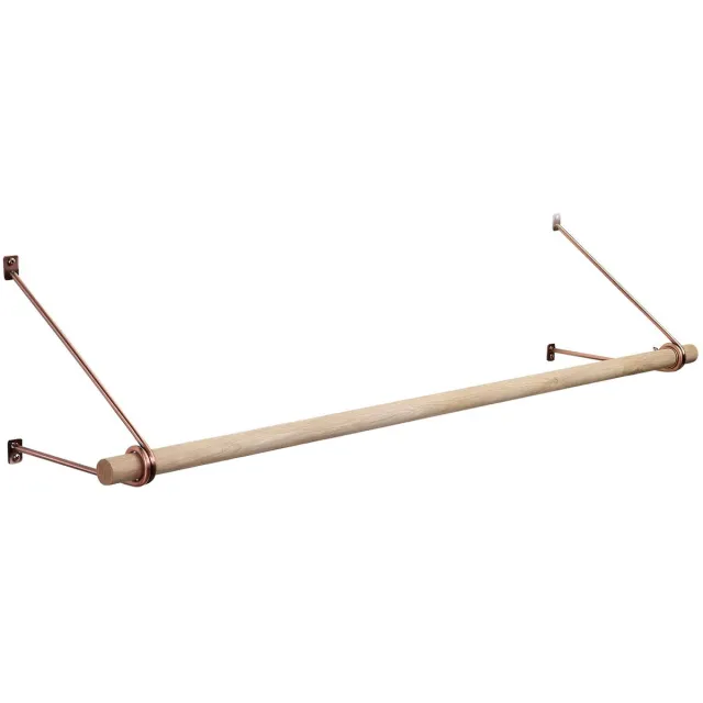 Sotech wandgarderobe 260 x 250 mm antiek roségoud gegalvaniseerd met 500 mm garderobe stang van eikenhout Ø 30 mm, kledingstang, garderobe