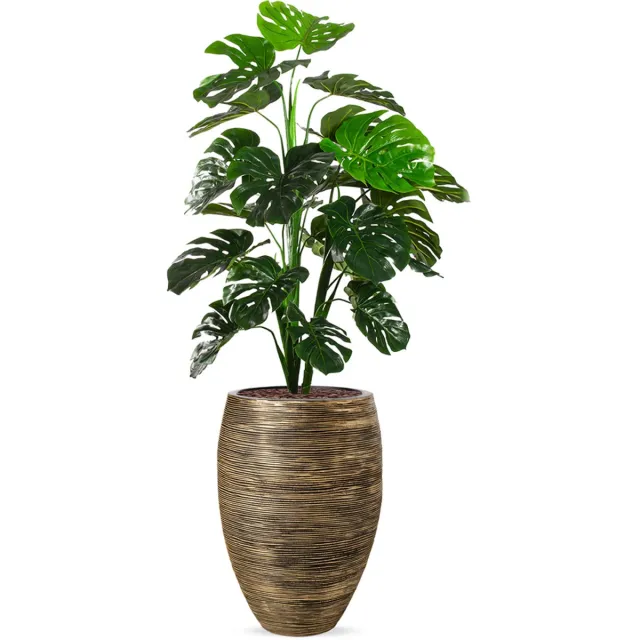 HTT Decorations Kunstplant Monstera in Vaas elegant Deluxe rib zwartgoud H160 cm