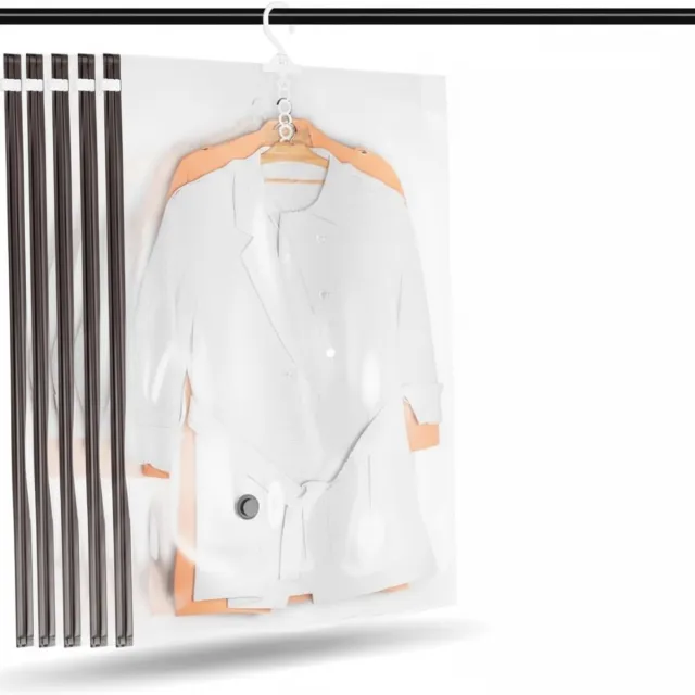 Famanu Hangende Vacuümzakken voor Kleding (Met Hanger) I 5 I Maat XL: 100x70cm I Grote Vacuümzakken voor Jassen - Mantels Enz I Hanging Vacuum Bags for Clothing I Opknoping Vacuüm Opbergzakken Transparant