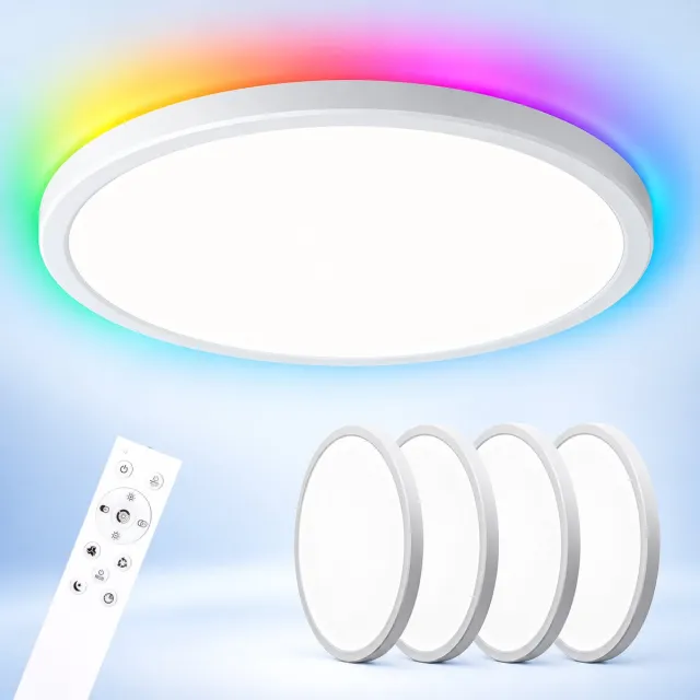 LOVHAUS 4 Stuks Ronde LED Plafondlampen 30 cm - 24W 2400 lm - RGB - Dimbaar - Afstandsbediening Wit