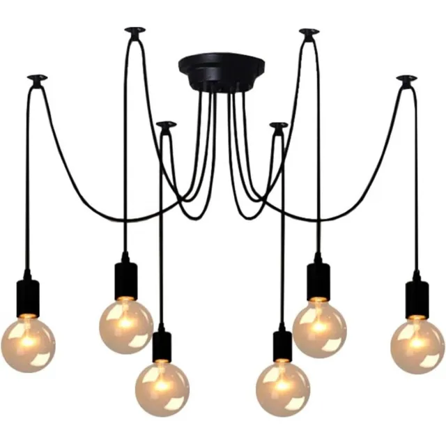 Excitat Kroonluchter - kroonluchter woonkamer - Vintage kroonluchter - 6 E27 lamphouders - Zwart