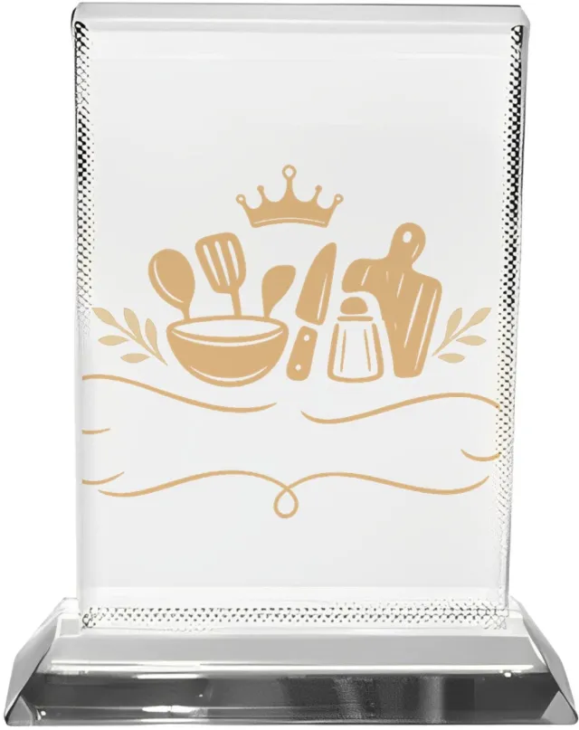 Mr Cadeautjes Fotokristal 9 x 13 / 13 x 9 - design Een elegante, humoristische keukenprint met een zelfverzeker | cadeau wit