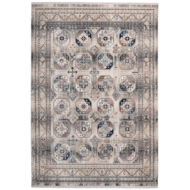 Padiro elegant laagpolig vloerkleed 200 x 290 cm - lichtbeige - vintage patroon - met franjes - voor vloerverwarming - van polypropyleen en katoen