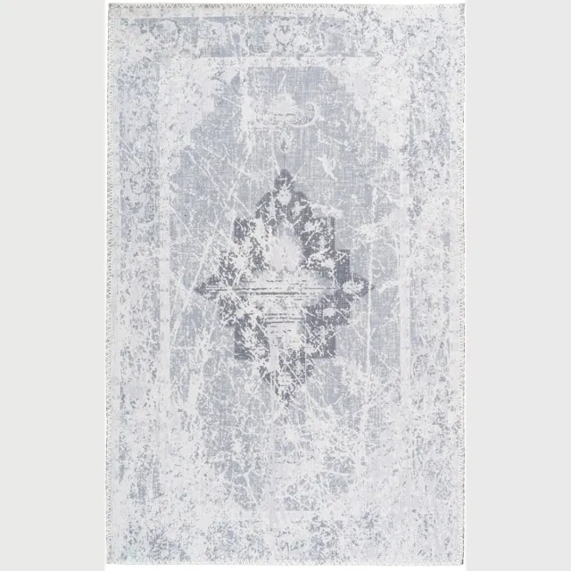Padiro elegant laagpolig vloerkleed 160 x 230 cm - lichtgrijs - vintage patroon - voor vloerverwarming - van polyester en katoen