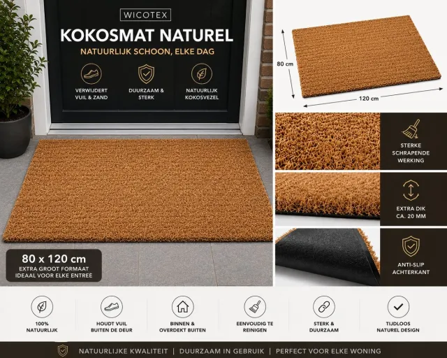 Wicotex Deurmat - Kokosmat - Kleur naturel - Afmeting 80x120cm