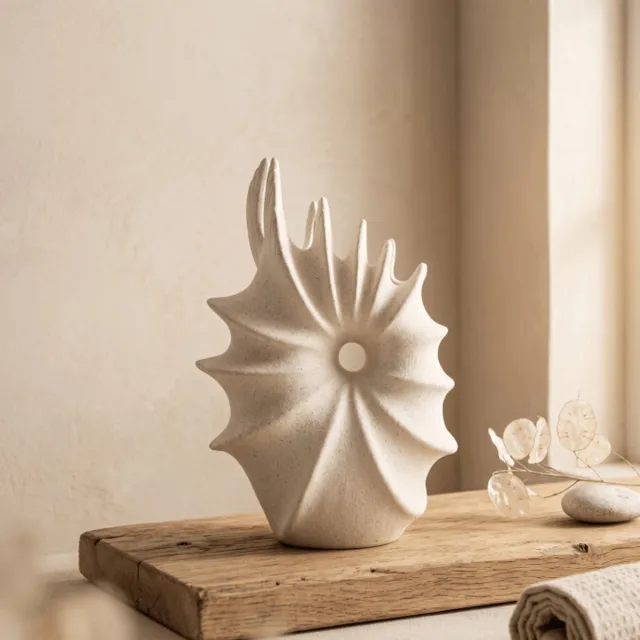 CASA DI ELTURO Vaas Aurea H21,5 cm – Keramiek – Boho Japandi Woondecoratie – Organische Vorm Beige