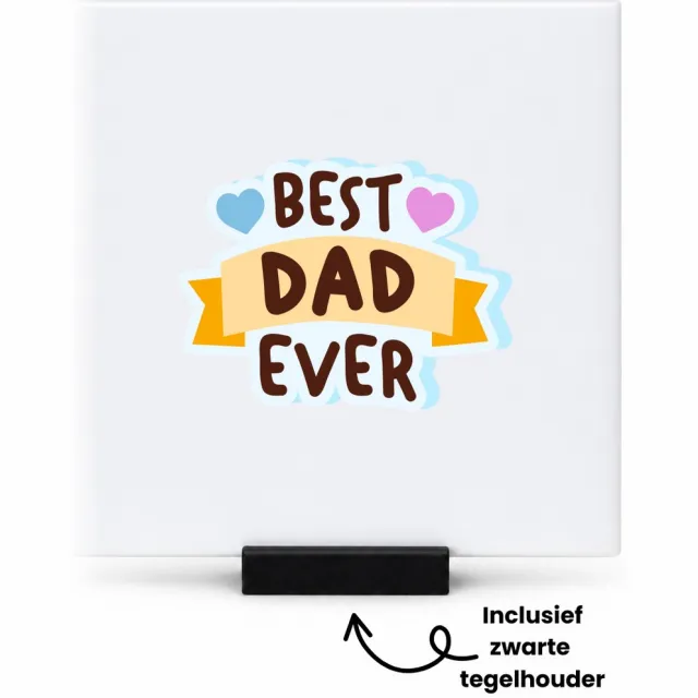 Hacebo Best dad ever tegeltje met tegelhouder - Papa - Beste papa - tegeltjes met tekst - Vaderdag cadeautje - Cadeau voor papa - Verjaardag - Geschenk - Cadeau - Gift - spreuktegels - 10.8x10.8 CM Wit