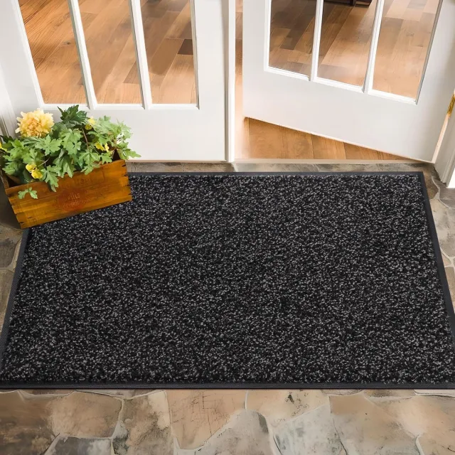 Unyqoos Absorberende en wasbare deurmat voor binnen en buiten gebruik met antislip Zwart