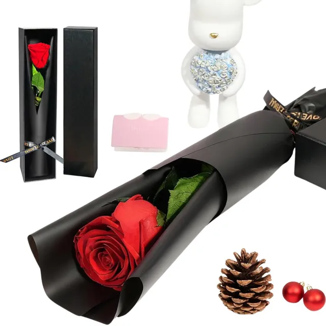 COOAU Rozen Geschenkdoos - Eeuwige Roos - Vakantiecadeaus - Red Rose - Rode Roos - 32 × 7.5 × 5.5 cm Zwart