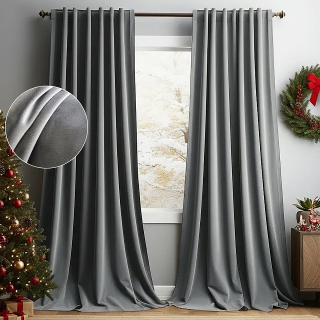 MUPOO Set van 2 Verduisterend Gordijnen - Koude Bescherming - Isolerende - Hoge kwaliteit Fluweel - voor Kerst - Winter - Feest - Slaapkamer - Woonkamer - 132x244cm (b x h) - Grijs