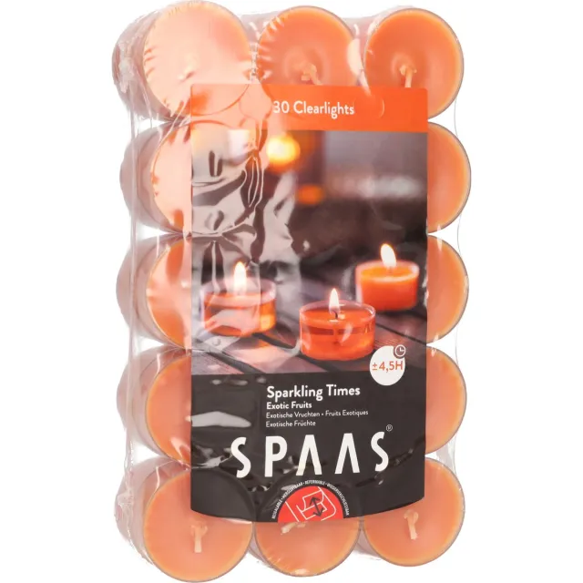Spaas Geurkaarsen - Kaarsen - Waxinelichtjes met geur - Exotic Fruits - Ideale sfeermakers in huis - Sfeerverlichting - Set van 30 stuks - 4.5 uur brandtijd per kaars - Ø 4 x 2 cm - Oranje