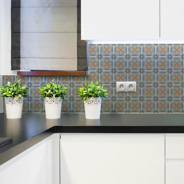 Ambiance Sticker Zelfklevende tegelmuurstickers voor keuken en badkamer - 60 cementtegelstickers, Azulejos Dorena - 60 stickers, 15x15cm Multi color