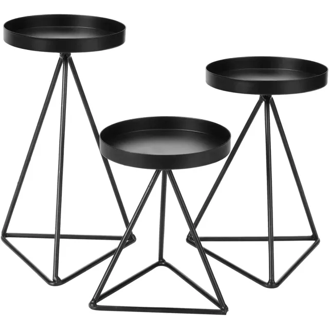 whiqutey Set-3-Geometrische-Metalen-Kaarsenhouders-Pijlerkaarsen-Kandelaar-IJzeren-Kaarsenplateau-Woning-Tafel-Centraal-Decoratie-Kaars-Niet-Inbegrepen zwart