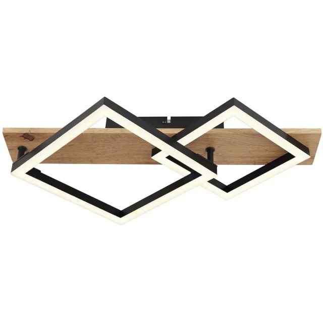 Globo LED plafondlamp Designlamp Woonkamerlamp Eetkamerlamp, metaal zwart houteffect kunststof, 18W 1050lm 3000K warm wit, L 47,5 cm Bruin