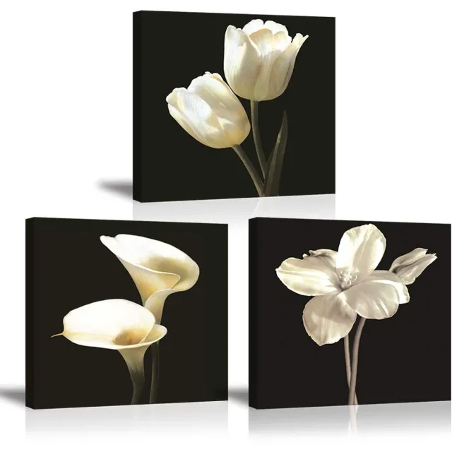 Unyqoos Canvas wanddecoratie met elegante bloemenprints en eenvoudige montage zwart