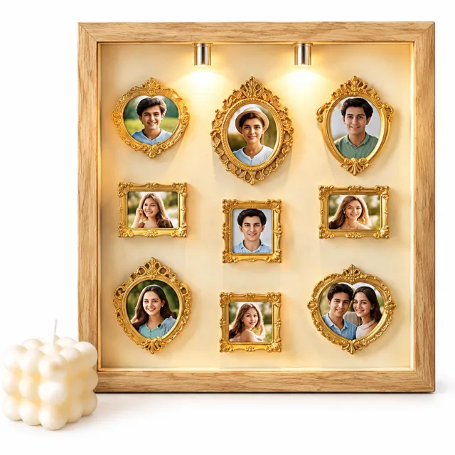 SWGOTA Zwarte MDF-displaylijst met 2 lampjes - Binnenmaat 15 x 20 cm - Holle lijst voor tafeldecoratie