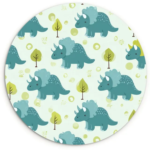 WallCircle Wandcirkel 120x120 cm - Muurcirkel Triceratop - Blauw - Stippen - Boompjes - Muurdecoratie woonkamer - Wanddecoratie slaapkamer - Kamer decoratie accessoires - Ronde schilderijen