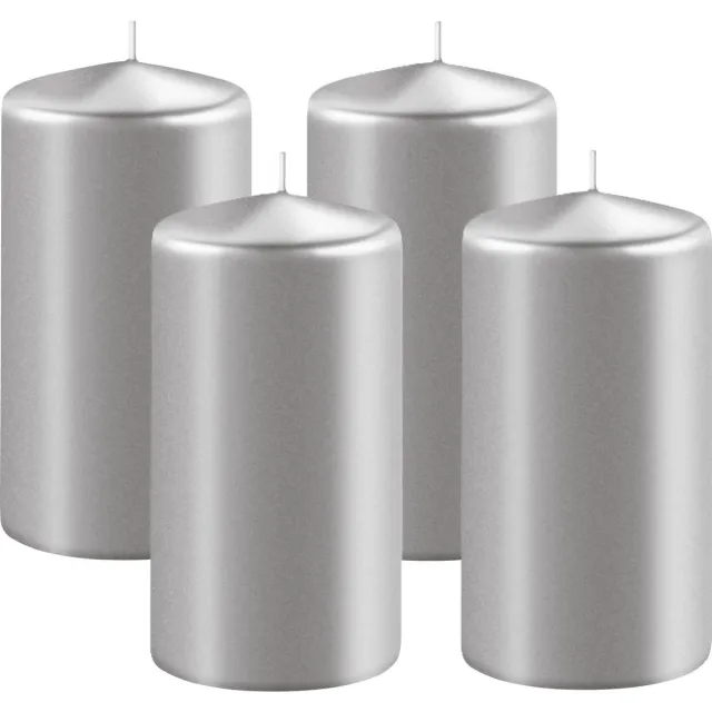 Enlightening Candles Cilinderkaars/stompkaars - 4x - zilver - D6 x H15 cm - 58 branduren - Dikke kaarsen - Voor kandelaar of plateau