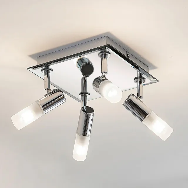 Lindby Plafondlamp badkamer - 4lichts - Metaal, glas - H: 11 cm - G9 - chroom, wit