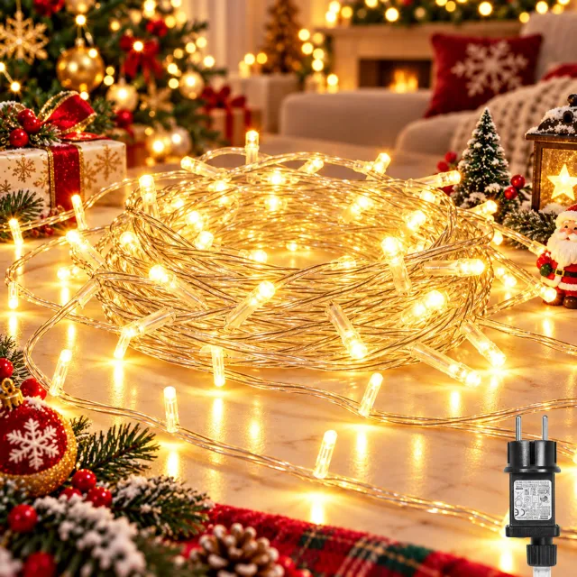 MUPOO Fairy Lights-LED Kerst Lichtsnoer Buiten IP44-Kerstverlichting Lichtslinger met Veilige 31V Laagspanning&Energiezuinig-8 Lichtstanden&Geheugen-Timer 6U/18U-Koppelbaar-Kerstboomverlichting voor Kerstboom,Tuin,Kerst-200 LED-20m-Warm Wit-1 Stuk
