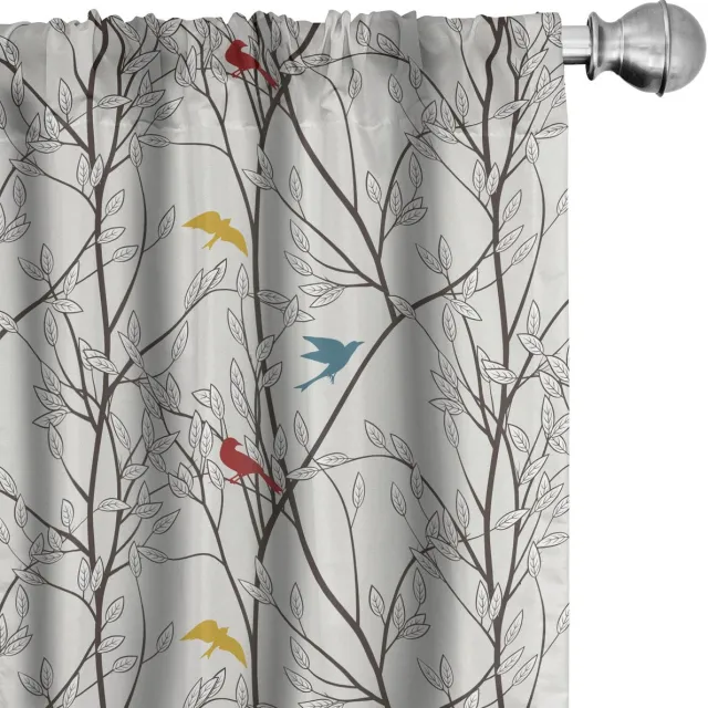 ABAKUHAUS Gordijnen – 2x75x225 cm – Microvezel – Cartoon Vogels – Mosterdgeel Maroon Senf Maroon