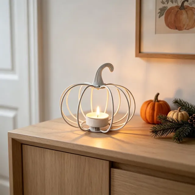 Ulisem Halloween Pompoen Kandelaar - Spooky Decoratie - Metaal Jack-o-Lantern Kaarsenhouder - Tafelornament - Herfst Dining Table Mantel Centerpiece - Zwart IJzer 13x11cm