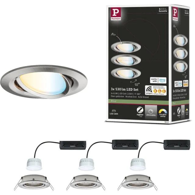 Paulmann LED-inbouwlamp Nova Coin rond 84 mm 50° Tunable White 3x6W 3x530lm 230V Staal geborsteld Aluminium